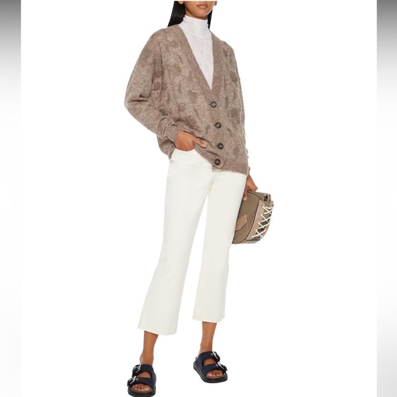Brunello Cucinelli Sweaters - Brunello Cucinelli Floral Embellished appliquéd mélange knit cardigan small